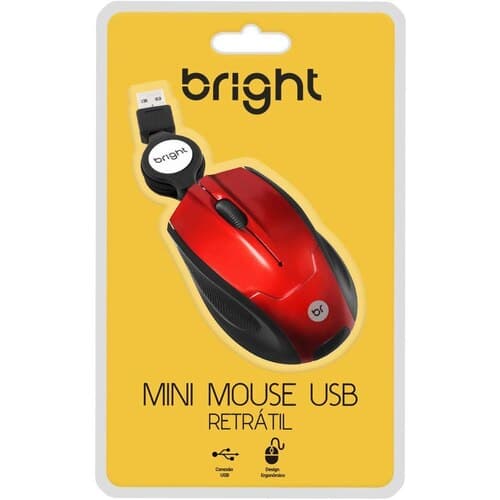 MOUSE MINI USB RETRATIL COR VERMELHA BRIGHT