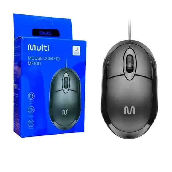 MOUSE COM FIO PRETO MF100 MULTI
