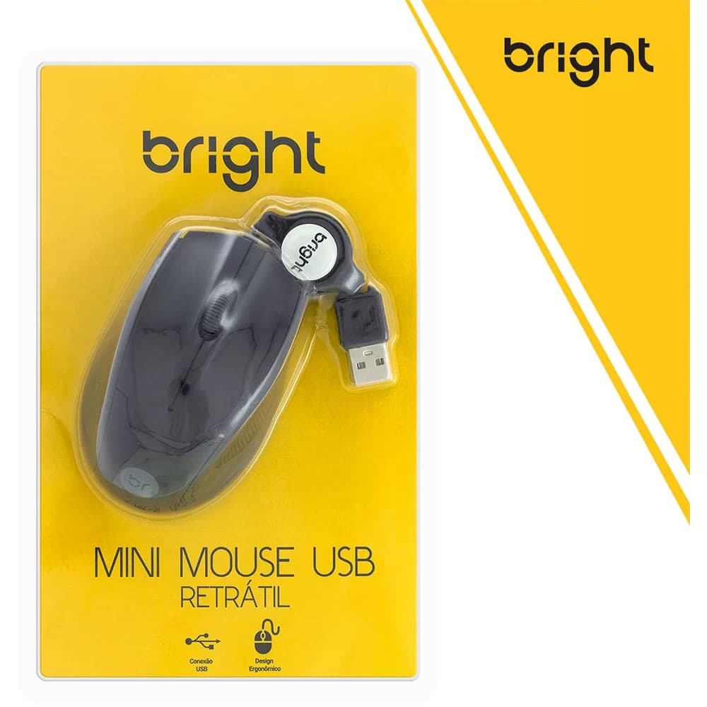 MOUSE MINI USB RETRATIL COR PRETO BRIGHT